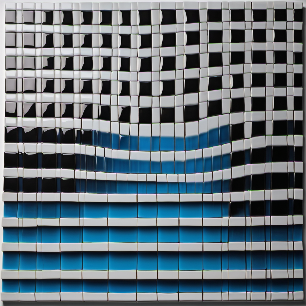 Brutalist still life: matte black ceramic tile engraved with a single thin white line that rises steeply like a parabola on the left and then flattens into a long straight horizontal line on the right, a small cobalt-blue glass shard resting off-center on the tile rim, pure black background with a single thin cyan horizontal stripe across the upper third, hard overhead institutional light, no people, monochrome with cyan accent